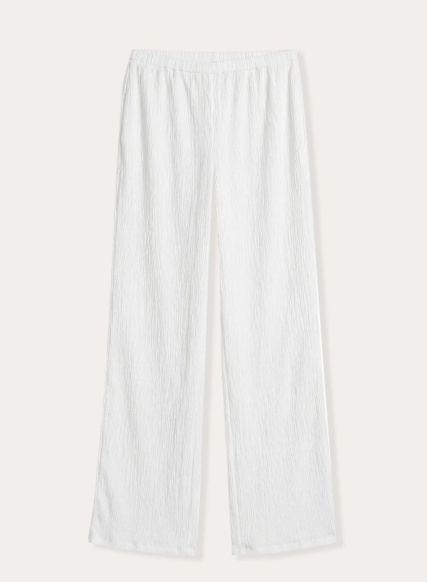 Cream Crinkle Tie Waist Straight Leg Trousers