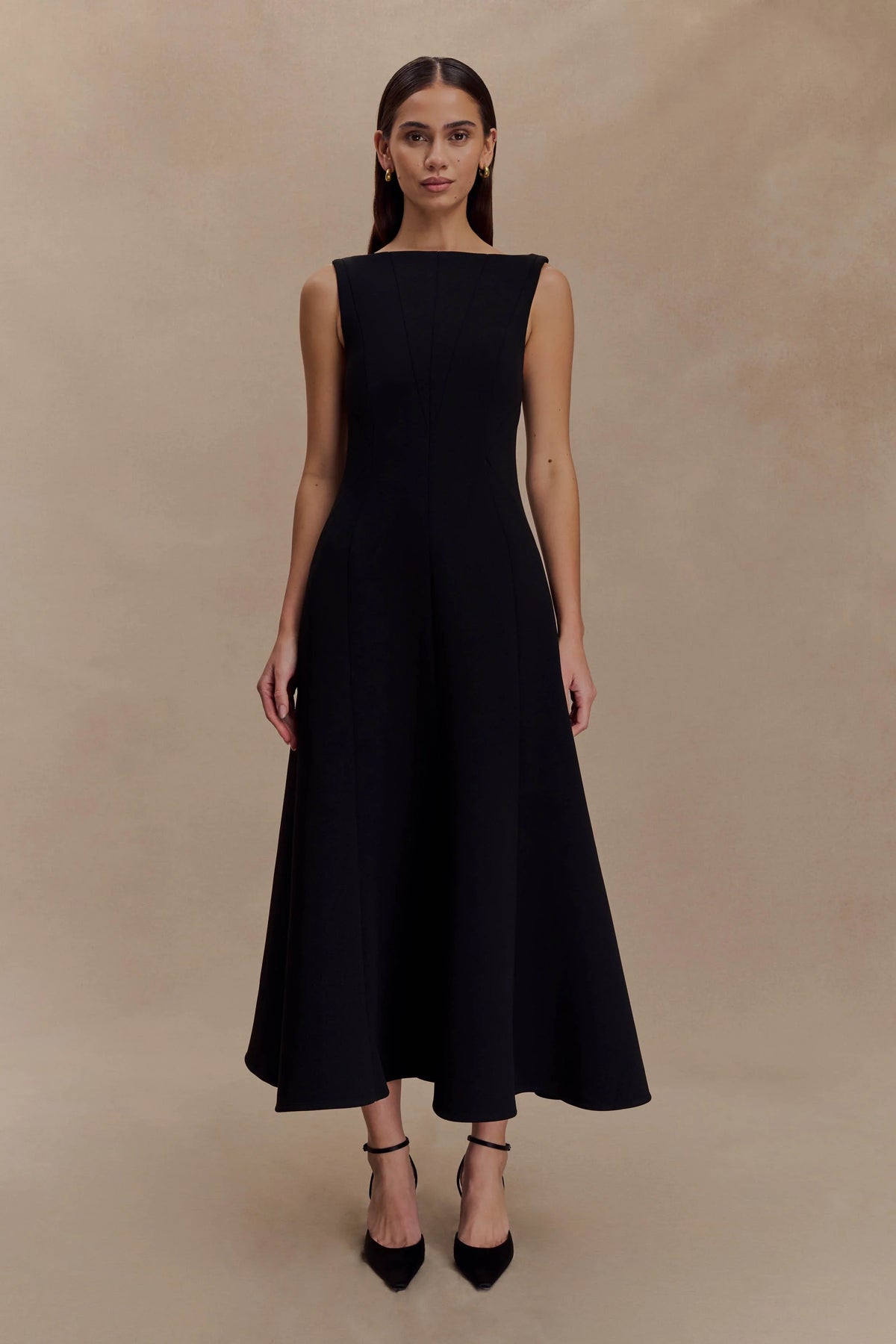 Callista Crepe A Line Midi Dress Black