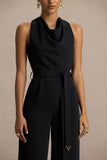 Corina Black Cowl Neck Jumpsuit With Tie Detail