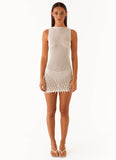 Miracle Beaded Crochet Mini Dress Ivory