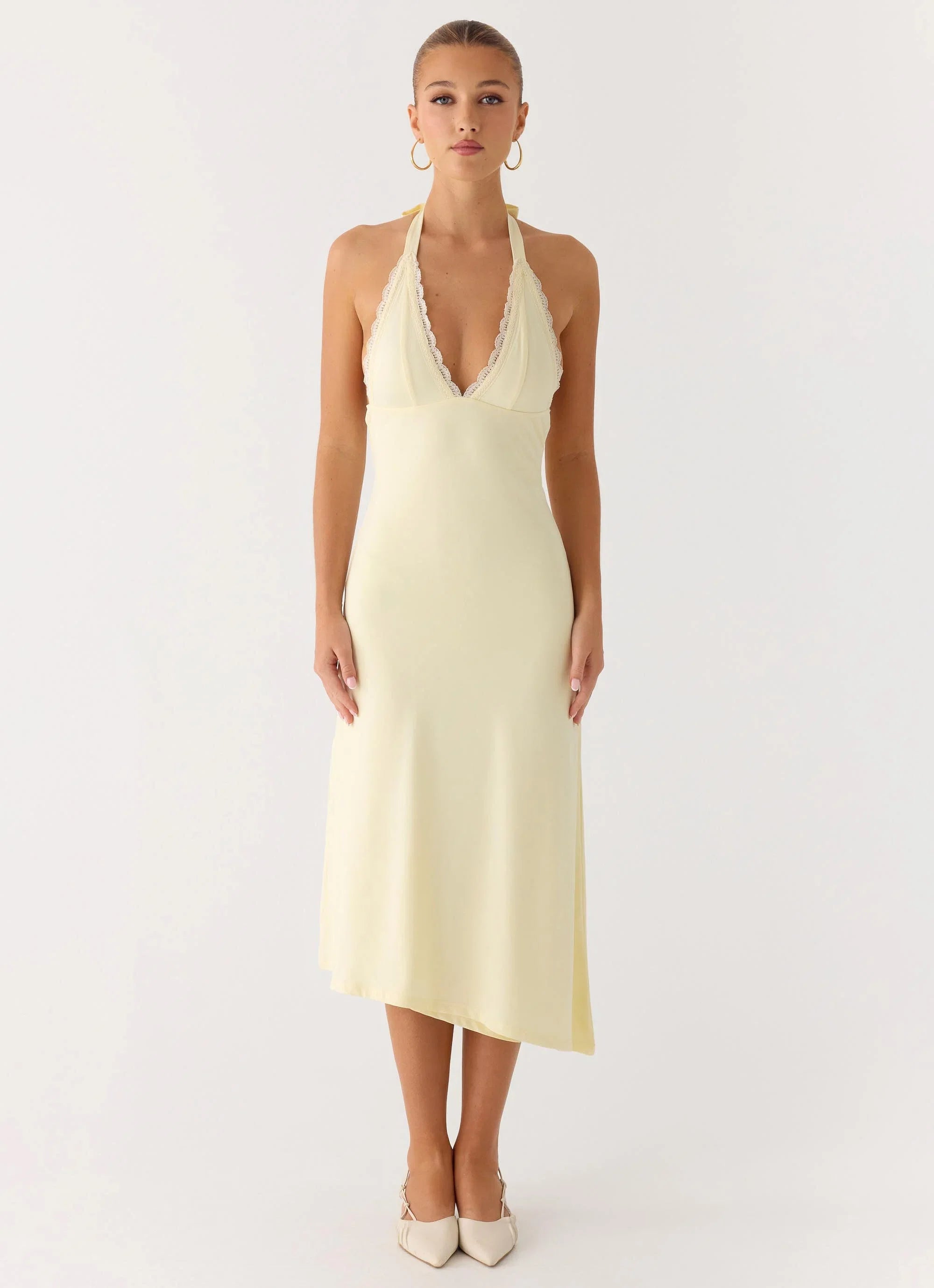 Illuminate Halter Midi Dress Butter Yellow