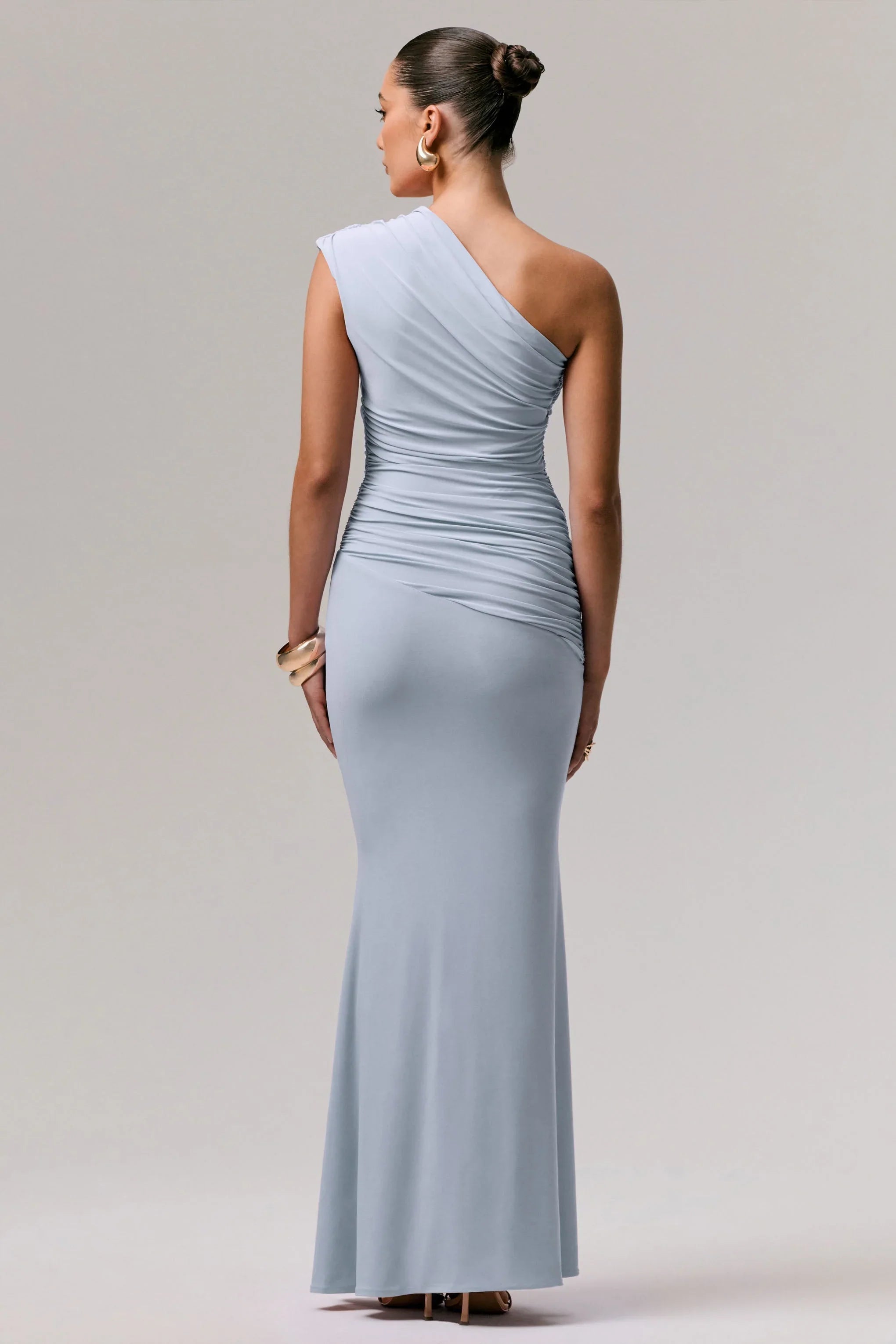Mardi Powder Blue Asymmetric Maxi Dress With Ruching
