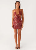 Sahara Nights Beaded Mini Dress Rust