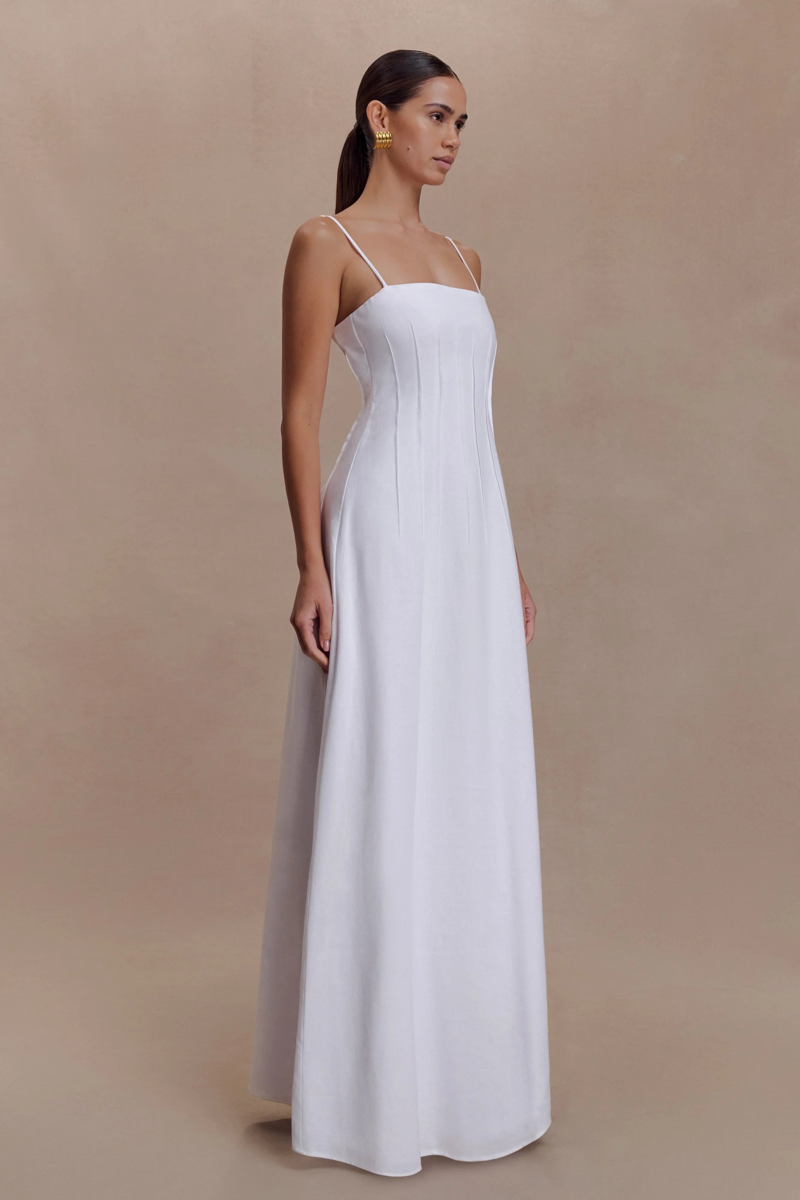 Sofie Pintuck Linen Maxi Dress White