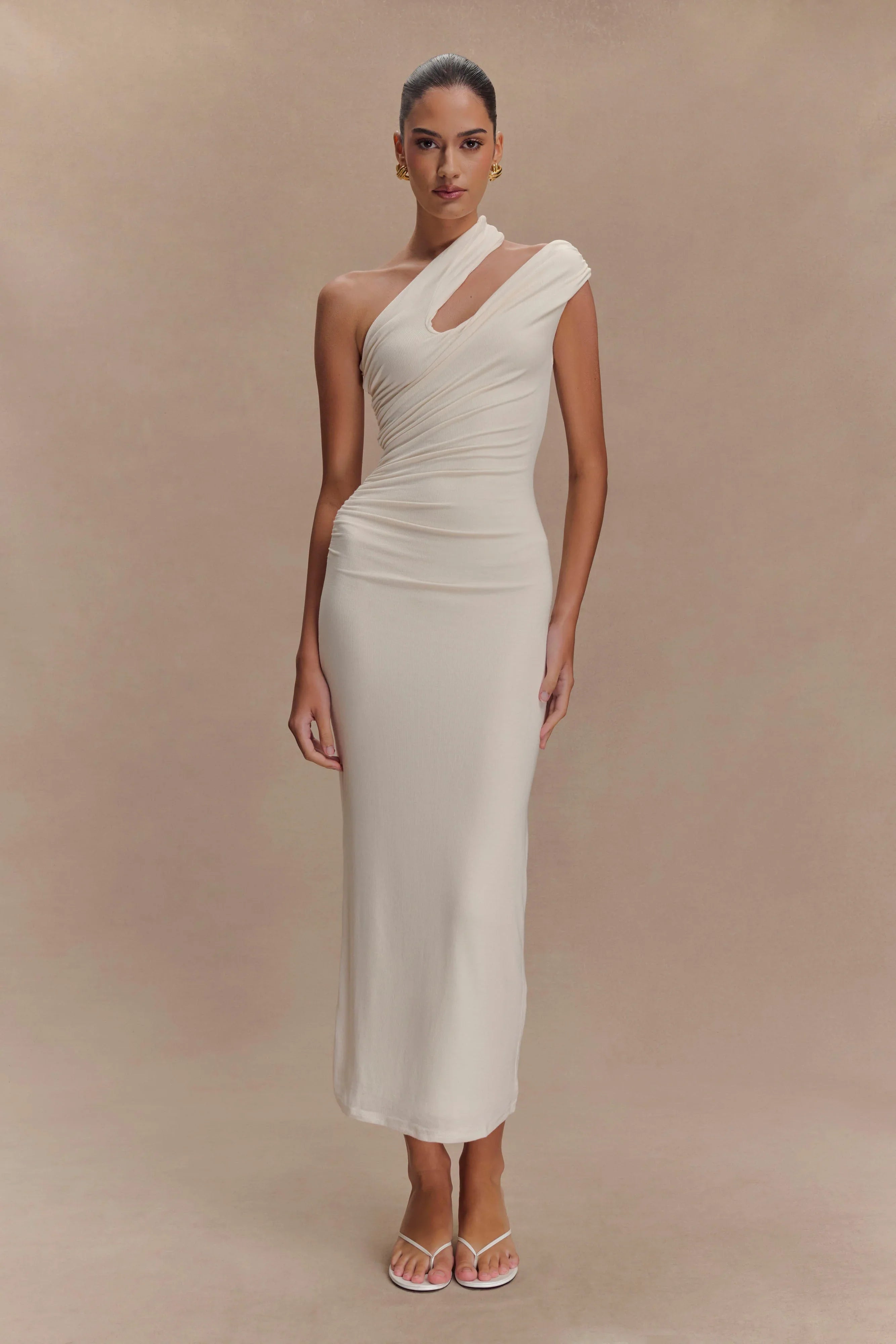 Anastasia One Shoulder Modal Midi Dress Ivory