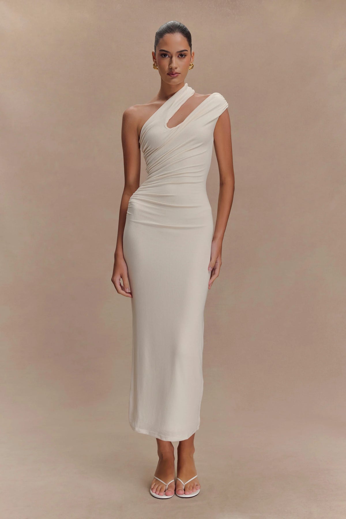 Anastasia One Shoulder Modal Midi Dress Ivory