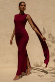 Saige Burgundy Cap Sleeve Gathered Maxi Dress