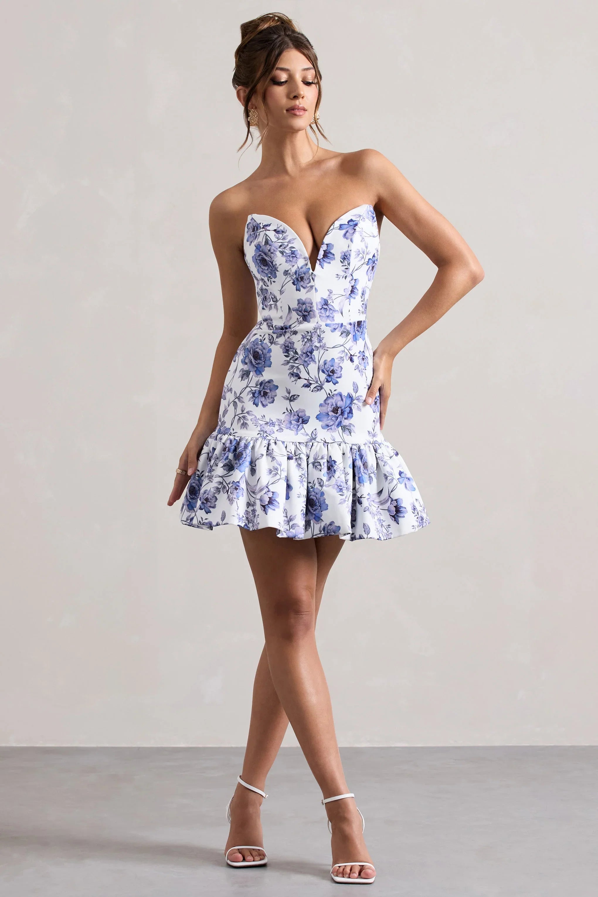 Koko Floral Print Sweetheart Mini Dress With Ruffle Hem