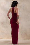 Lesley Burgundy Plunge Neck Maxi Dress