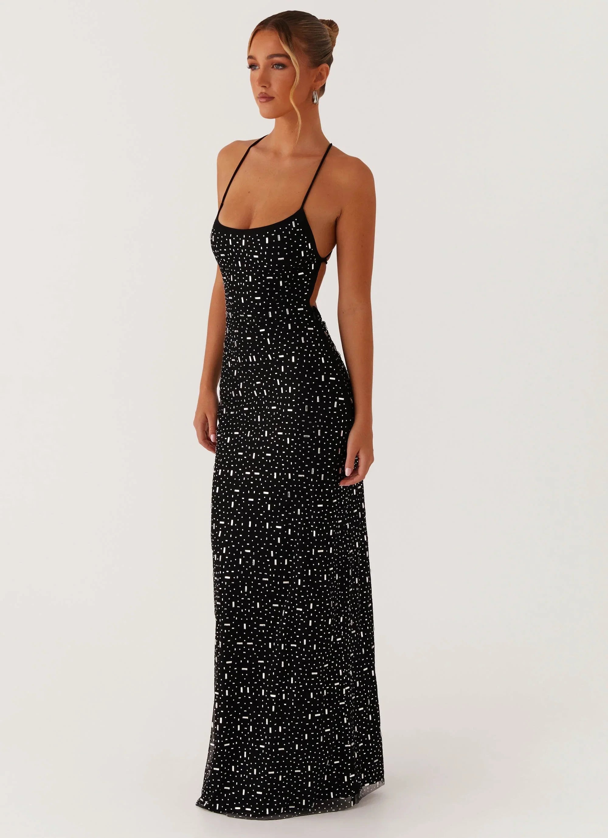 Cressida Rhinestone Mesh Maxi Dress Black