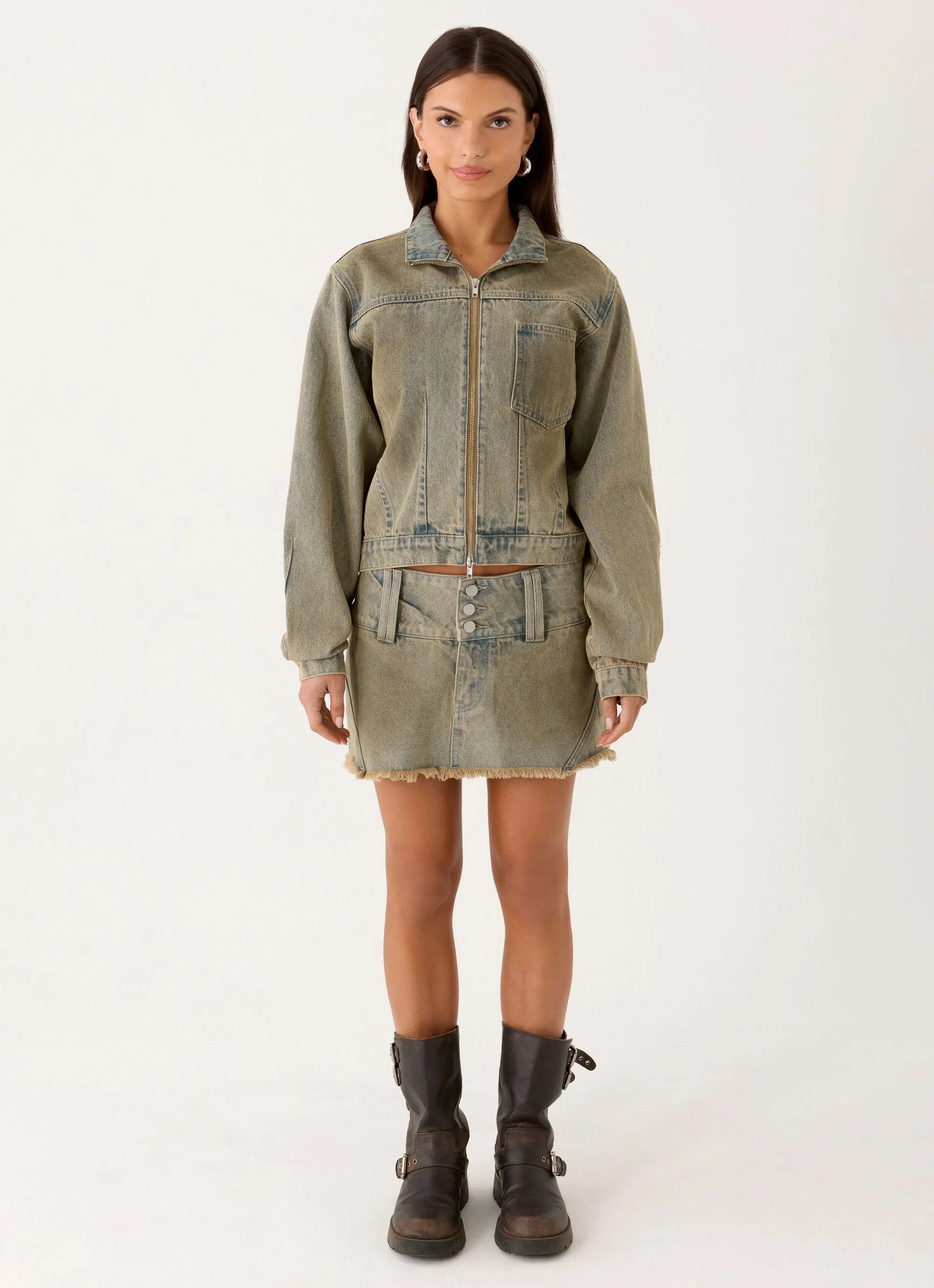 Roman Low Rise Denim Mini Skort Vintage Tan Wash