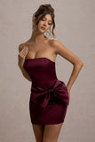 Tanisha Port Satin Bandeau Mini Dress With Bow