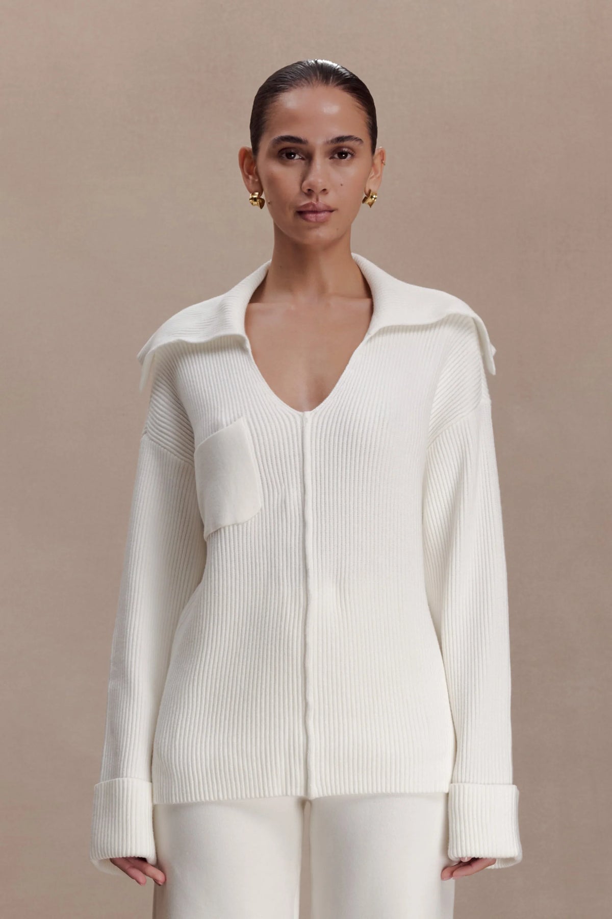 Bianka V Neck Knit Jumper Off White