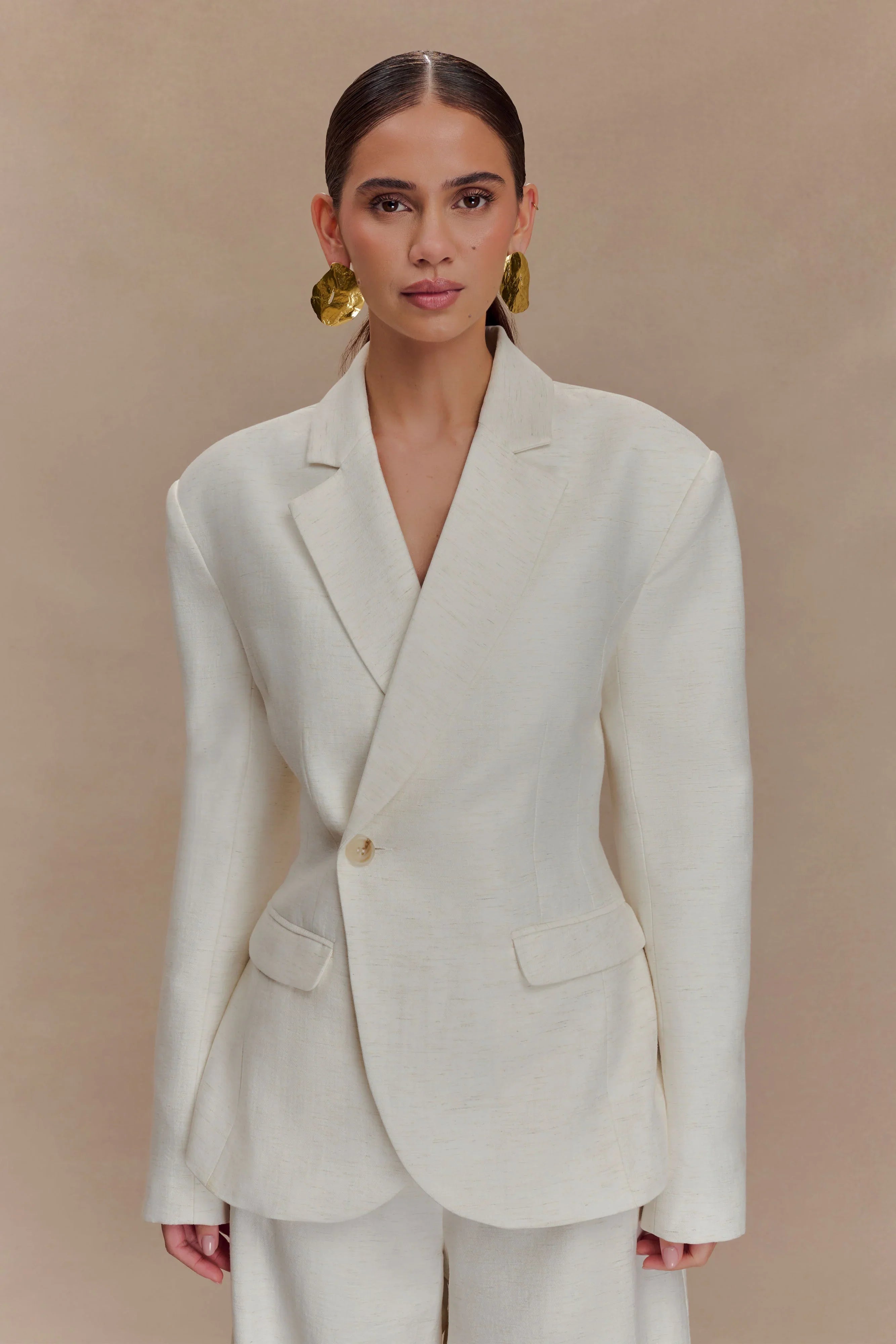 Jameson Cinched Linen Blazer Oat Marle