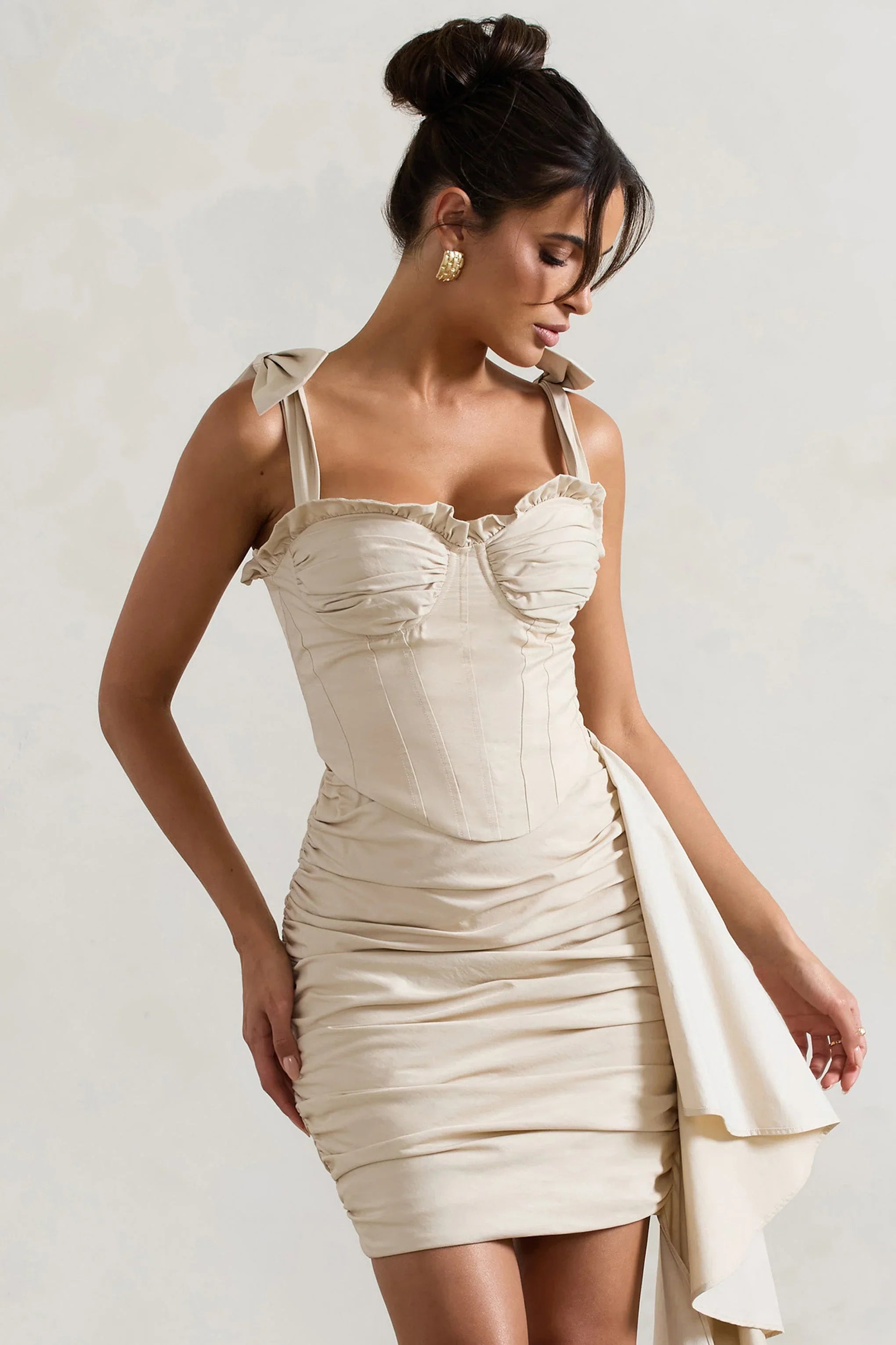 Valentine Ivory Ruffled Corset Top With Tie Straps