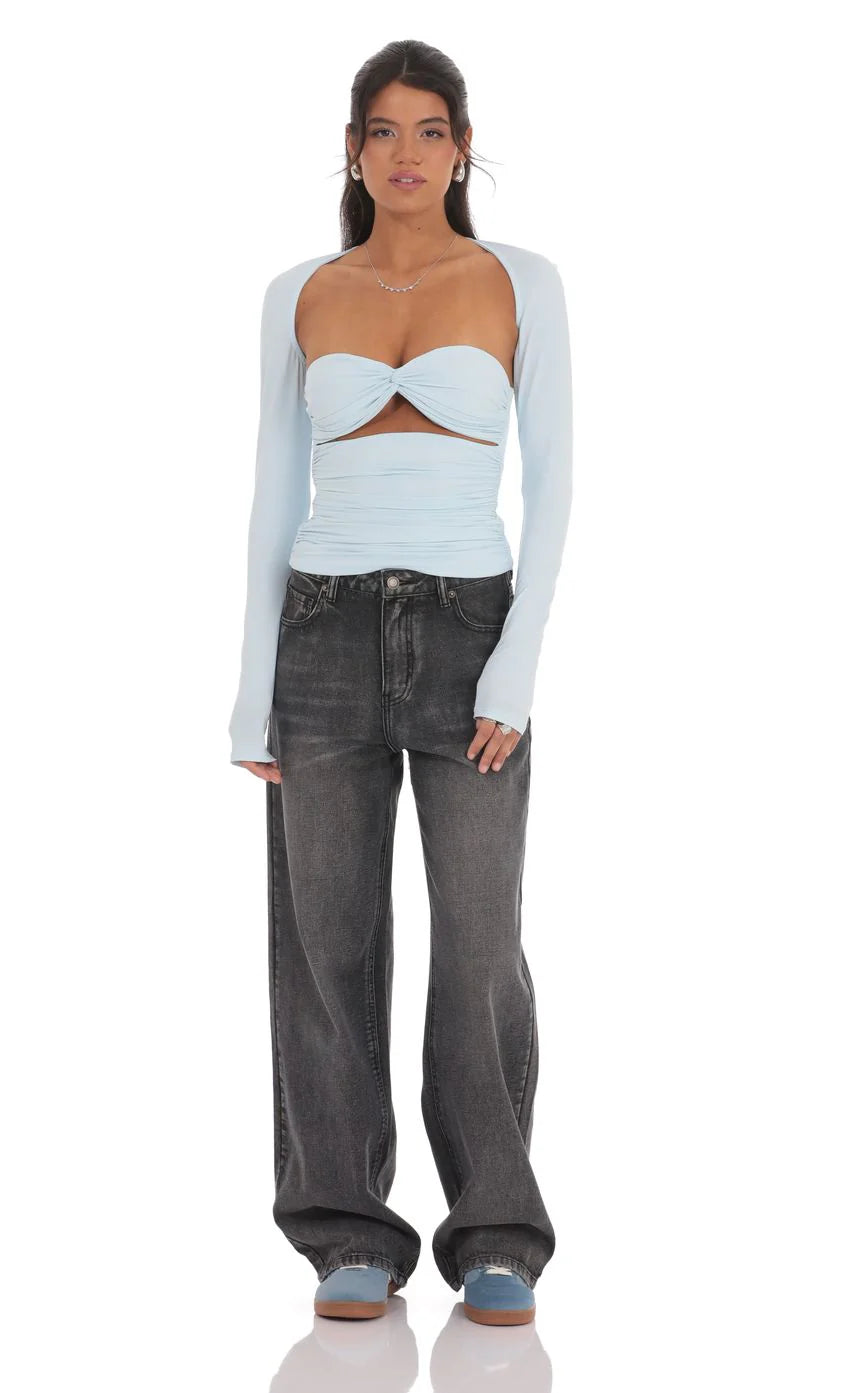 Two Piece Cutout Top in Light Blue