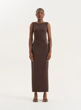 Chocolate Gathered Waist Jersey Maxi Dress