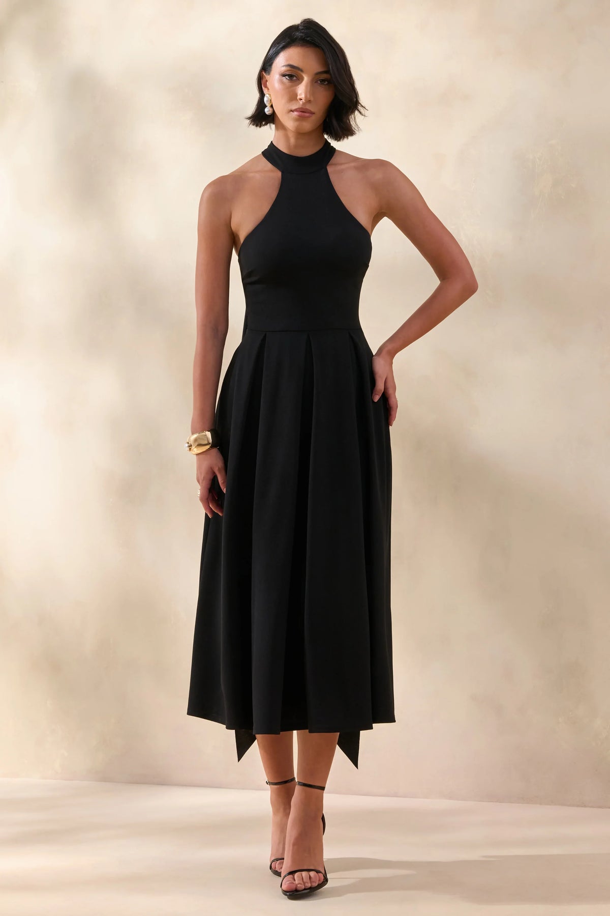 Rhode Black Halter Neck Midi Dress