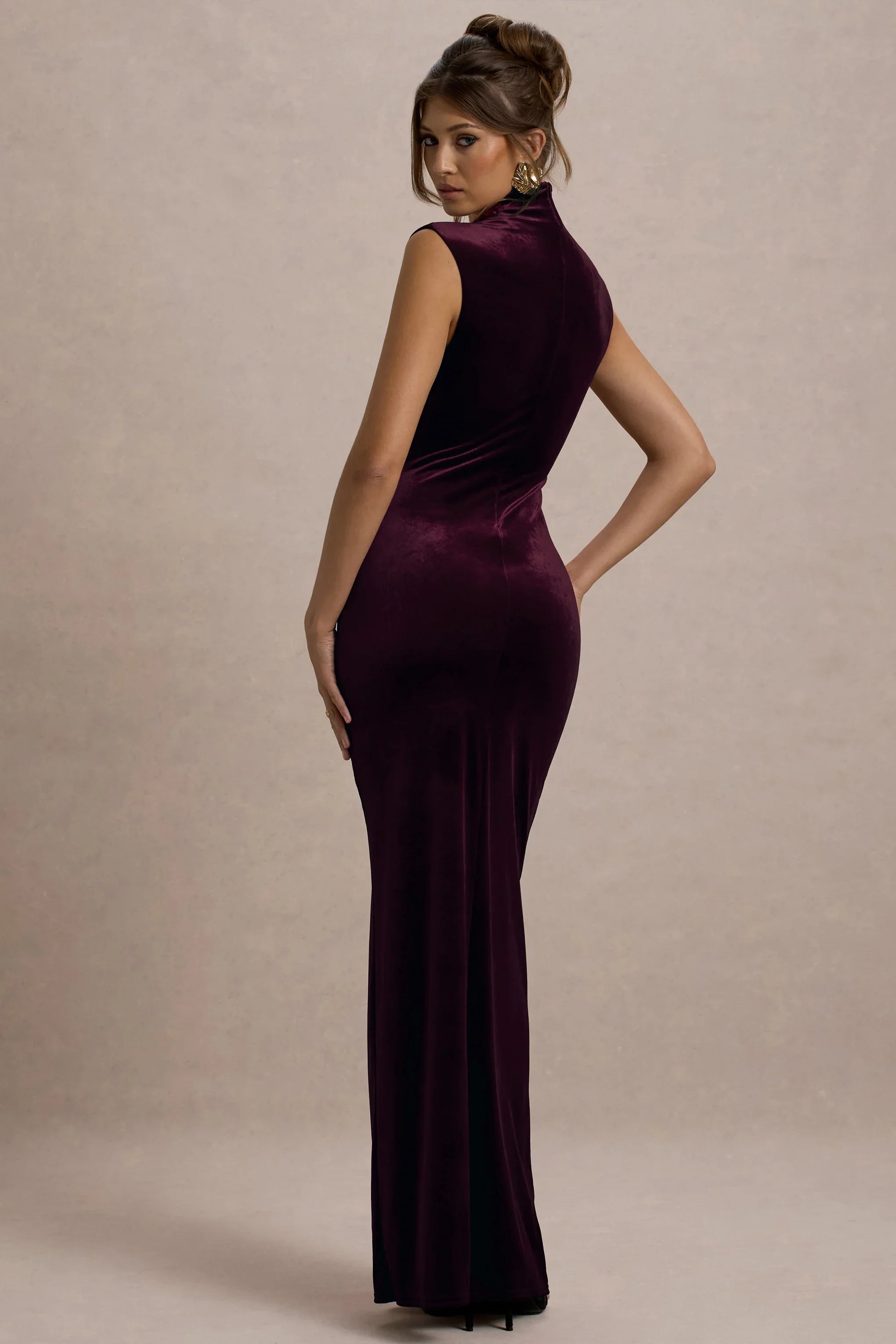 Abilene Port Velvet High Neck Split Maxi Dress