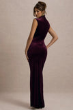 Abilene Port Velvet High Neck Split Maxi Dress