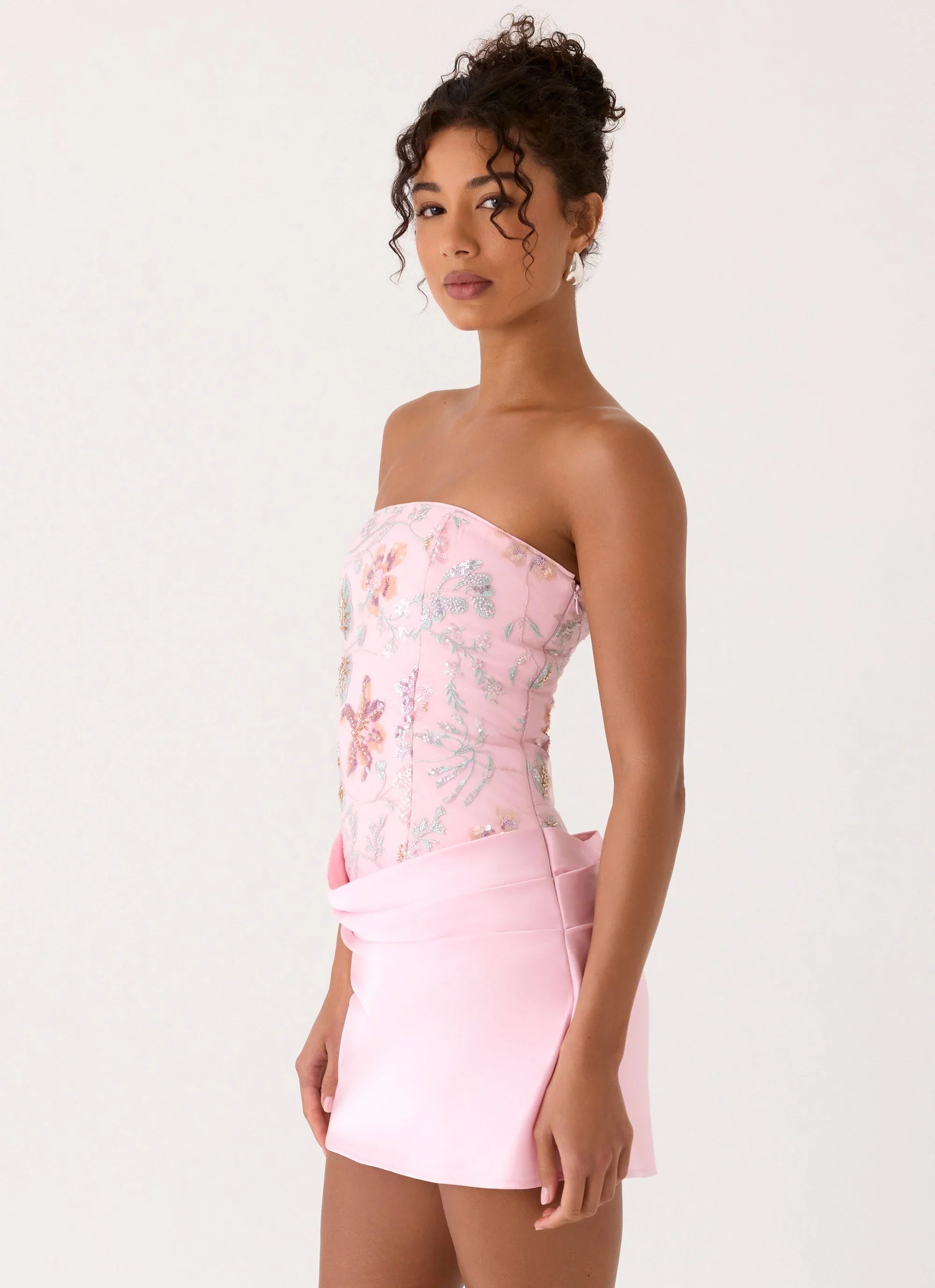 Angelique Beaded Mini Dress Pink Everbloom