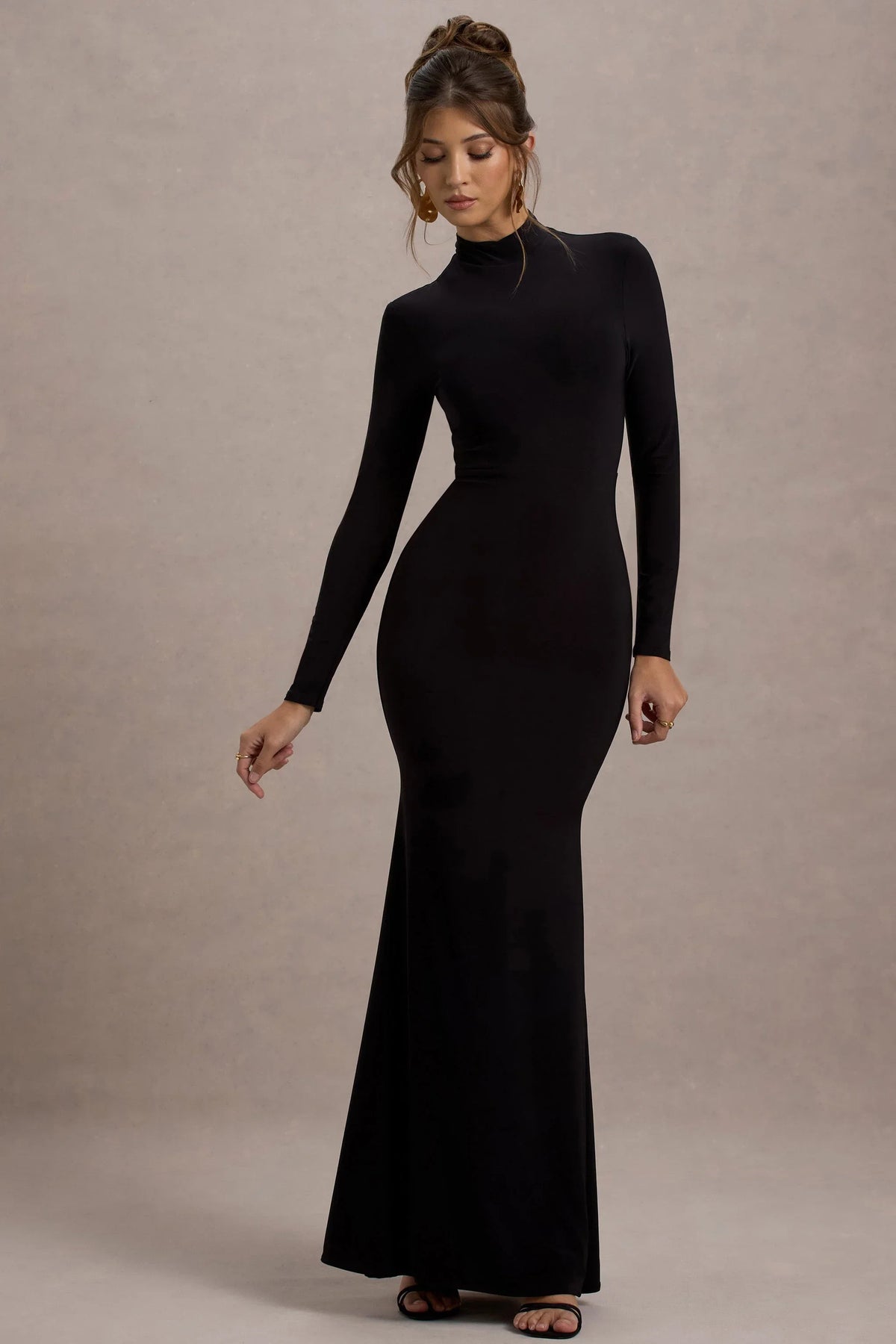 Tova Black High Neck Long Sleeve Maxi Dress