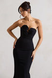 Enticed Black Strapless V Neck Maxi Dress With Flowers