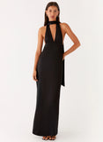 Alicia Satin Halter Maxi Dress Black