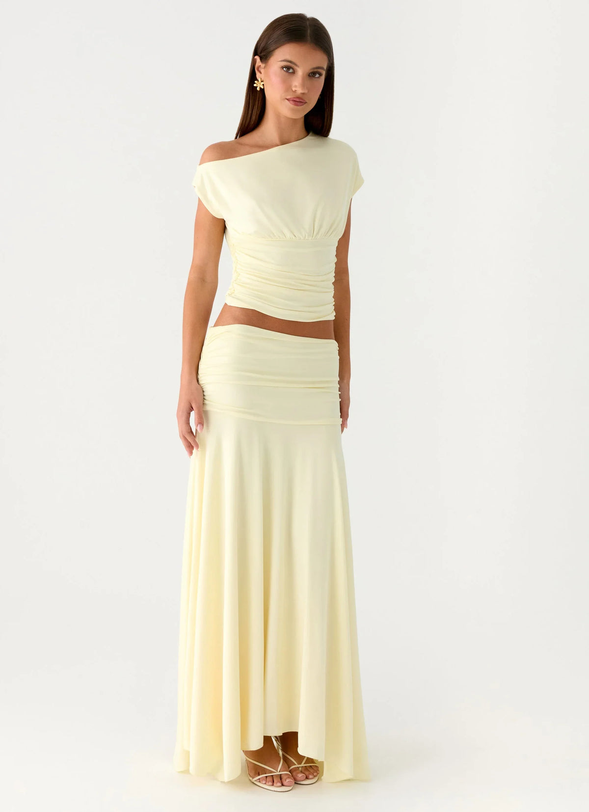 Liana Ruched Maxi Skirt Yellow