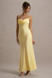 Eimear Lemon Satin Draped Sweetheart Maxi Dress