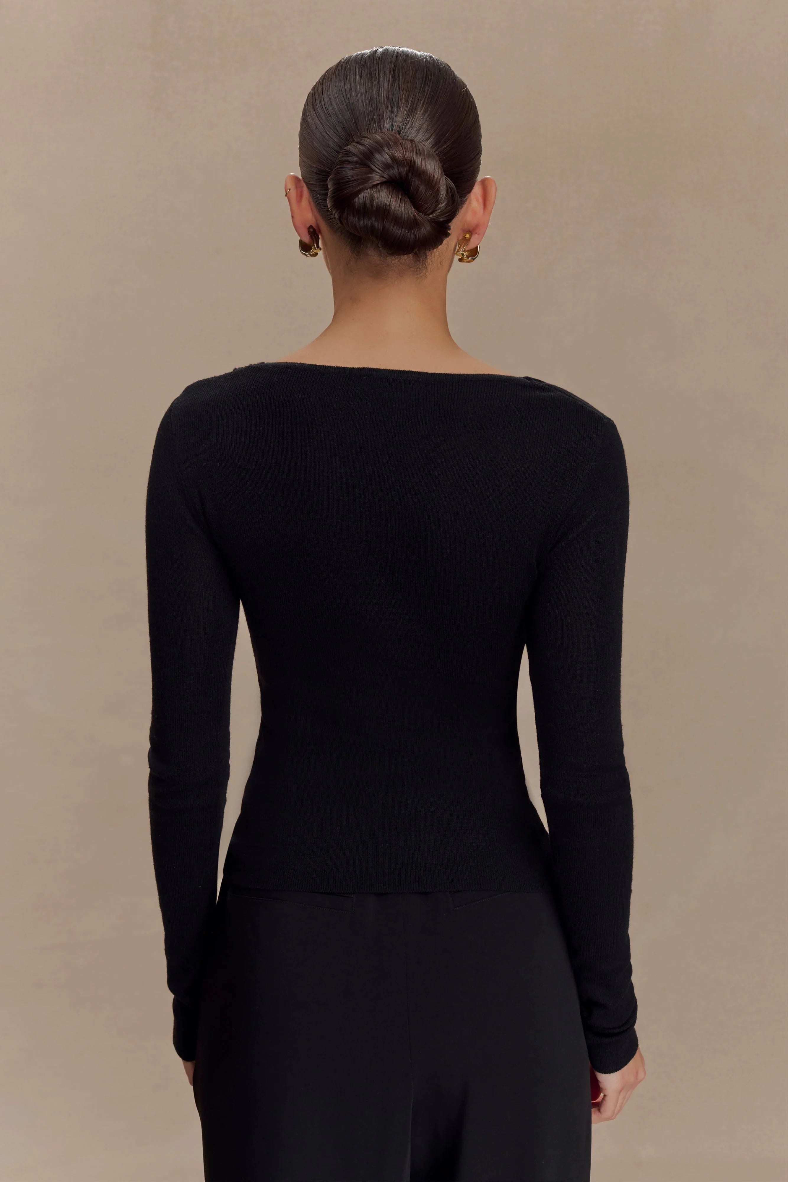 Culver Draped Twist Knit Top Black