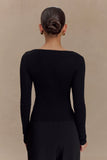 Culver Draped Twist Knit Top Black