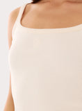 Cream Ribbed Branded Cotton Vest Top