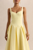 Greta Lemon Sweetheart Neck Midi Dress
