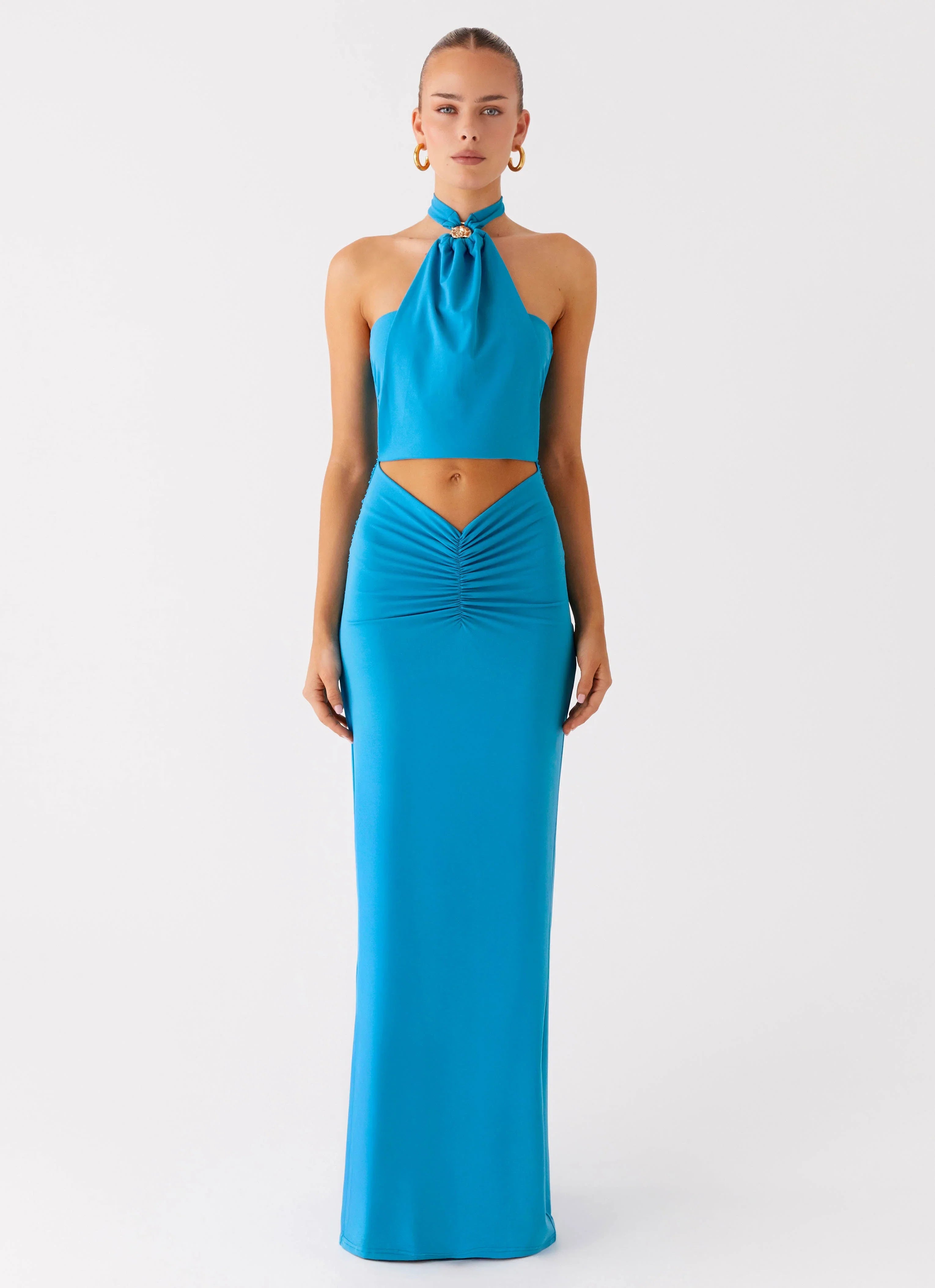 Chiquita Halter Maxi Dress Turquoise Blue