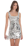 Circle Sequin Square Neck Dress in Silver
