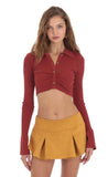 Ribbed Collared Top in Maroon