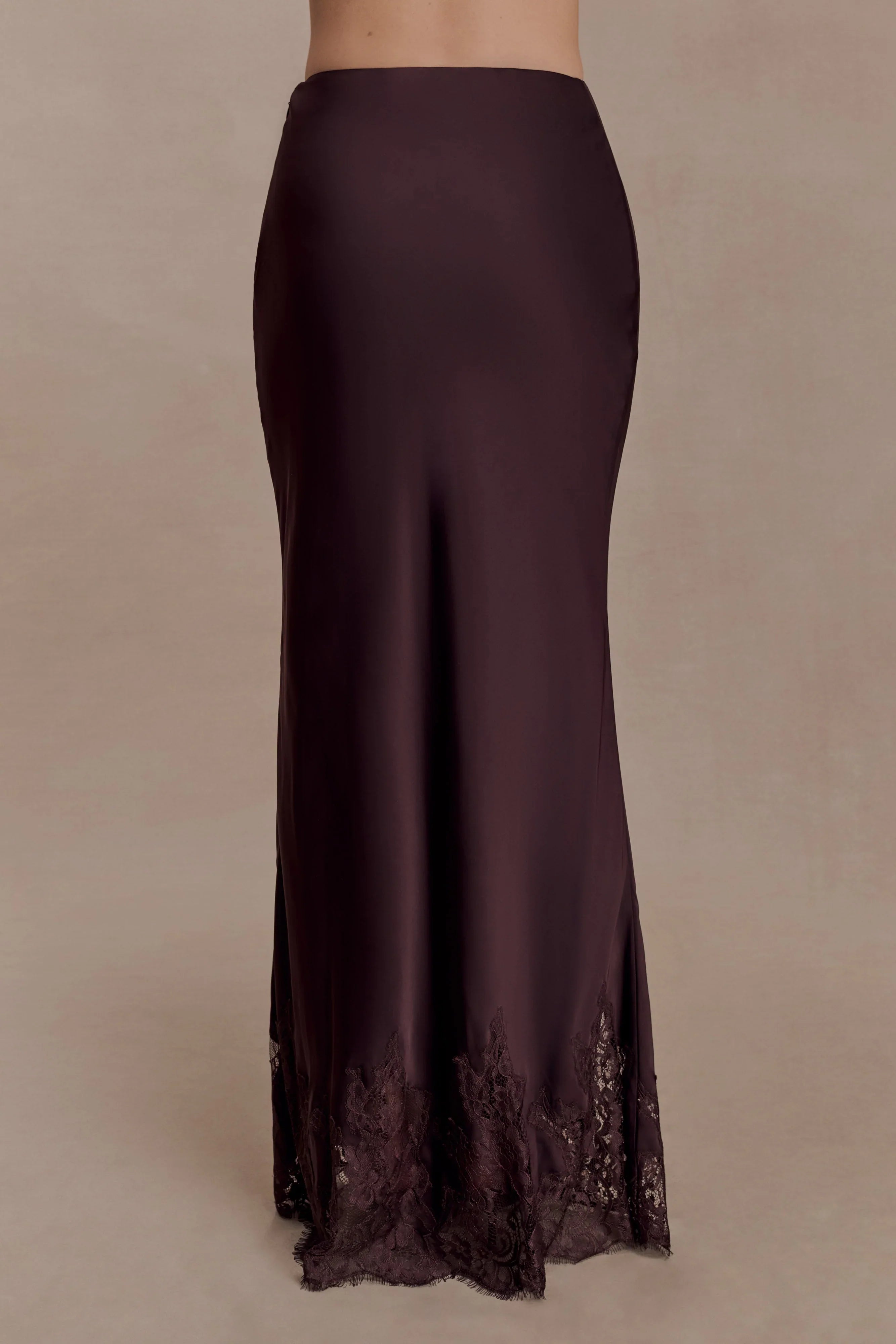 Nina Satin And Lace Maxi Skirt Chocolate