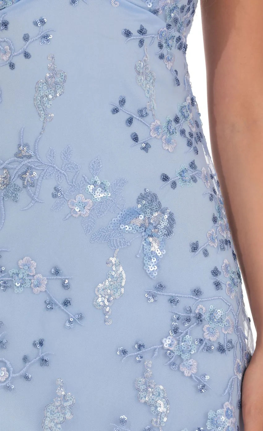 Sequin Embroidered Floral Babydoll Dress in Blue