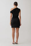 Alyn Off Shoulder Draped Mini Dress Black
