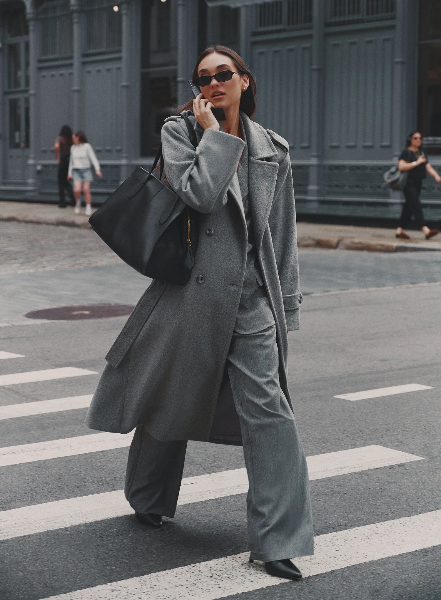Grey Tailored Belted Longline Trench Coat