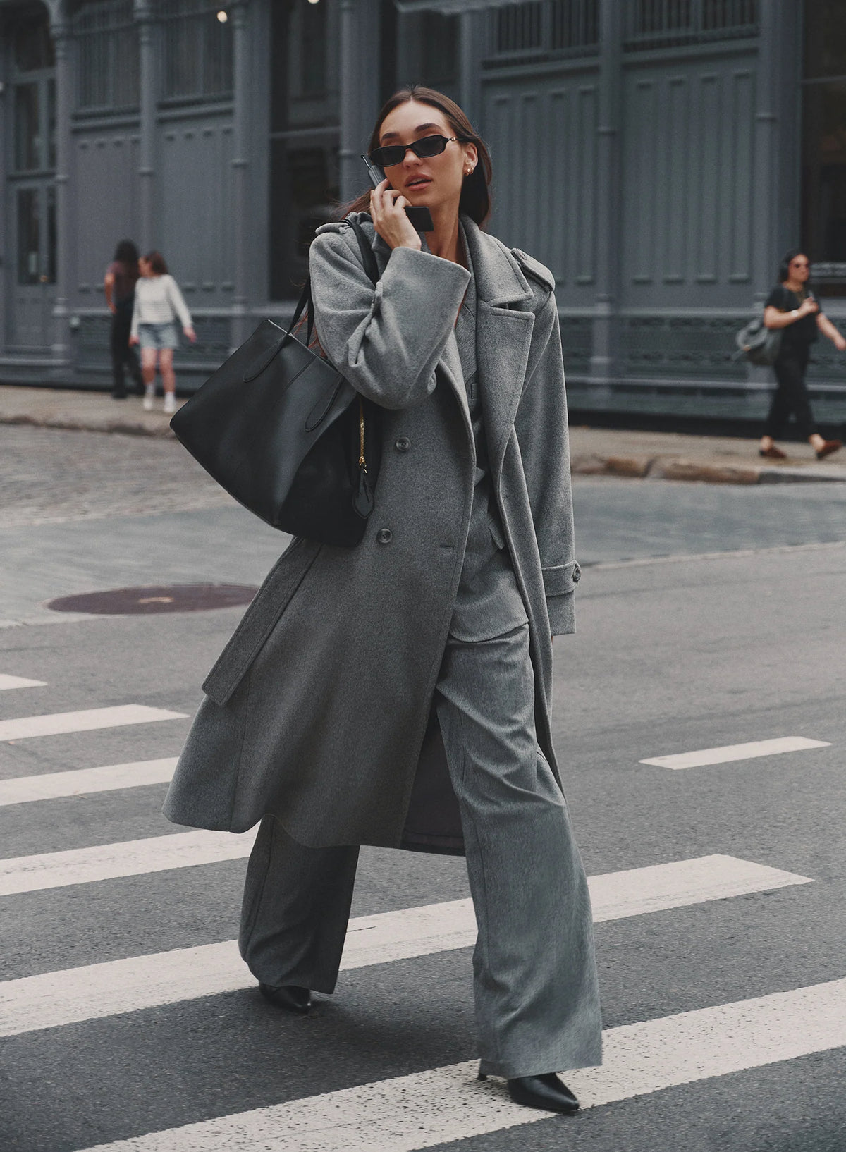 Grey Tailored Belted Longline Trench Coat