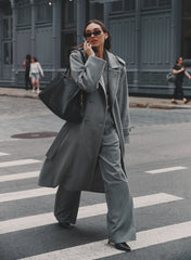 Grey Tailored Belted Longline Trench Coat