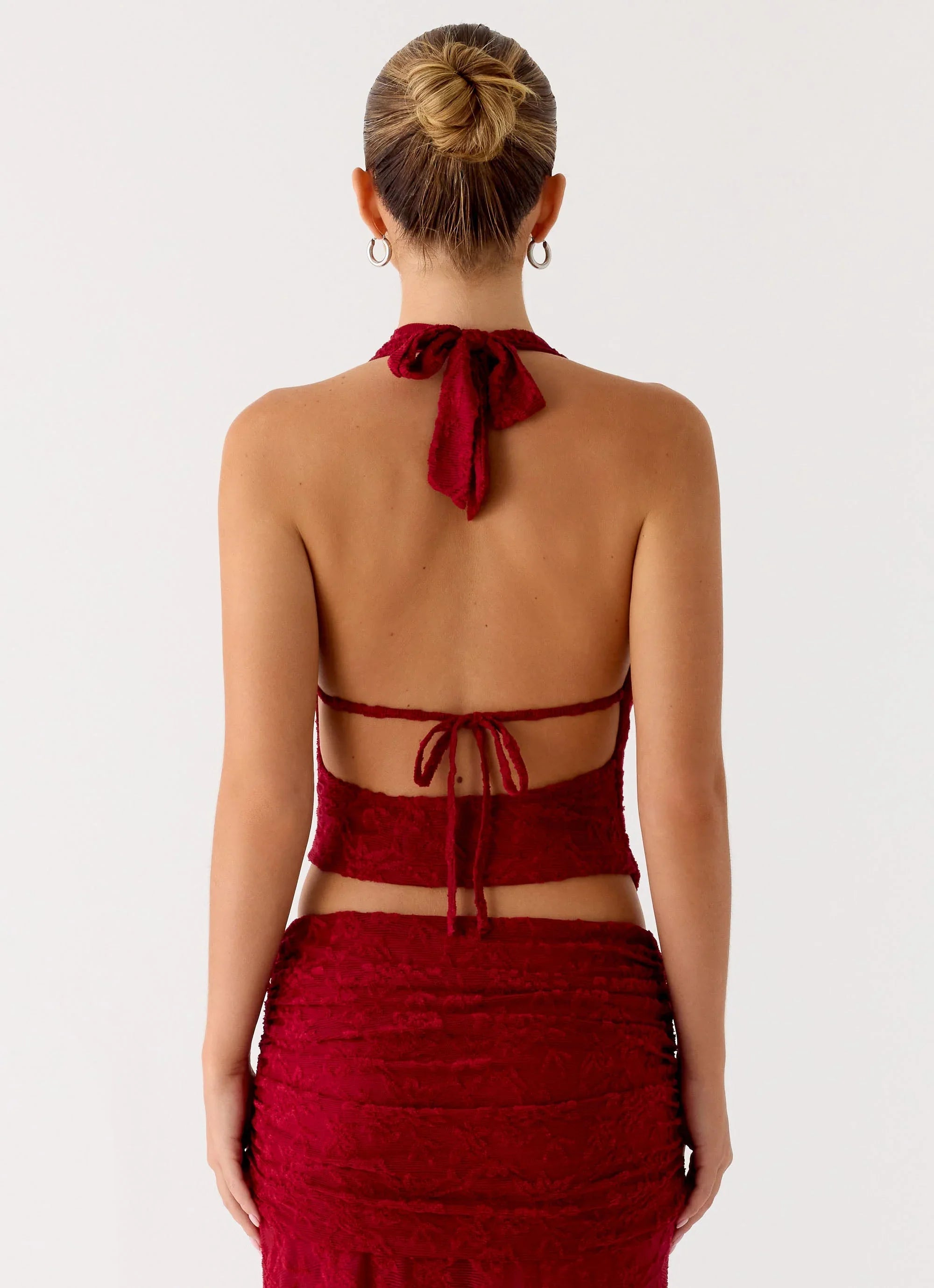 Farruko Jacquard Halter Top Dark Cherry