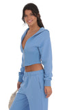 Cropped Pointed Hoodie in Light Blue