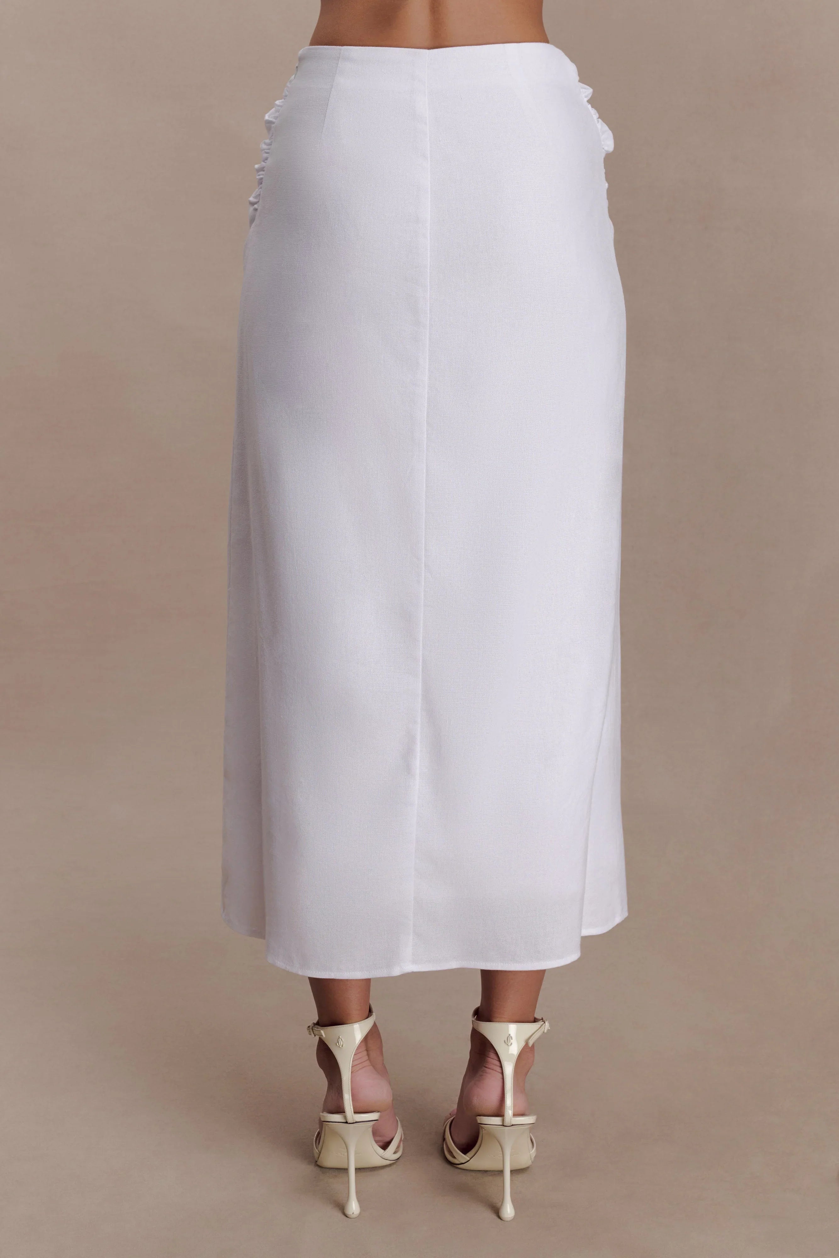 Talia Draped Linen Midi Skirt White