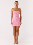 Push Back Beaded Sequin Mini Dress Pink