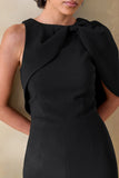 Quinley Black Asymmetric Neck Jumpsuit With Cape Sleeve