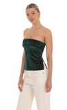 Velvet Foil Strapless Slit Top in Green