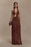 Aubree Crepe And Mesh Maxi Dress Chocolate Mocha